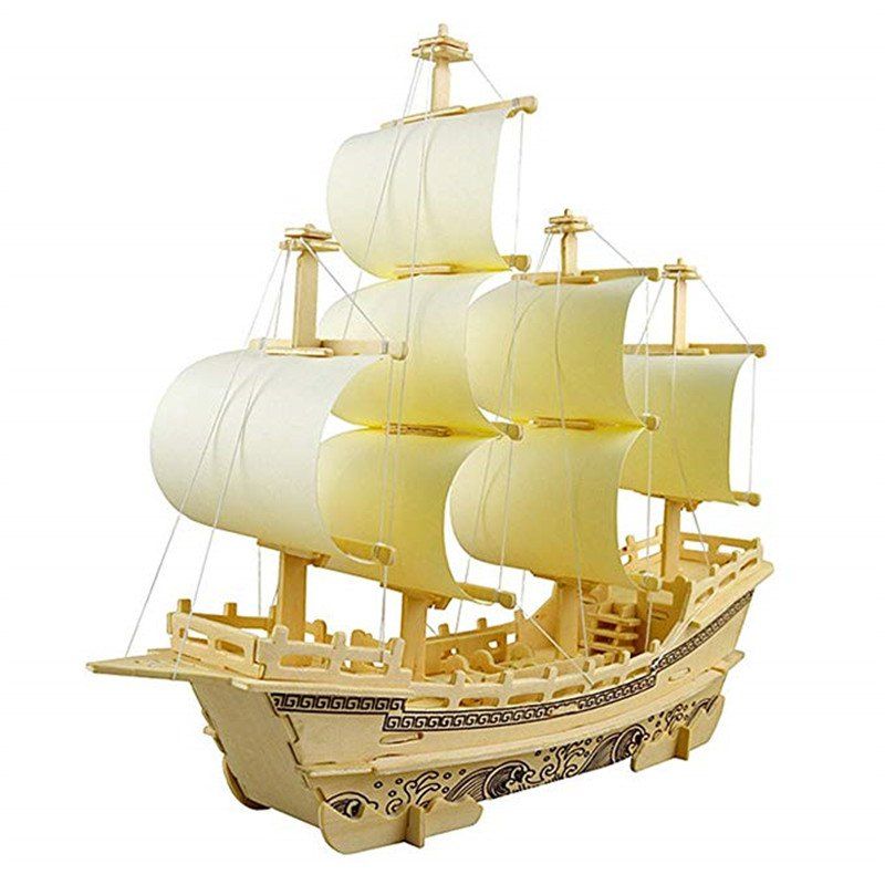 3D Wooden Puzzle Toy Mini Ship Boat Model, Wood