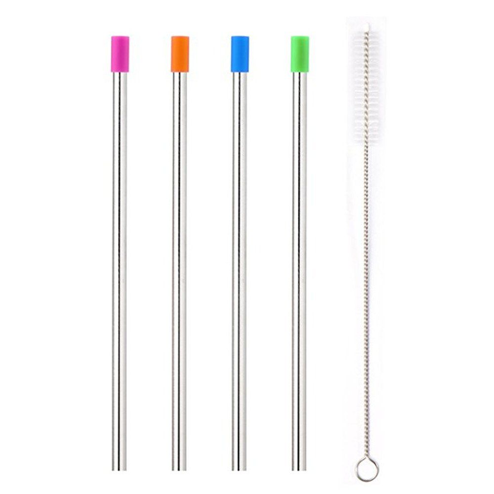 

Stainless Steel Metal Straws with Cleaning Brush Widen for Thick Drinks 5PCS, Multi-a