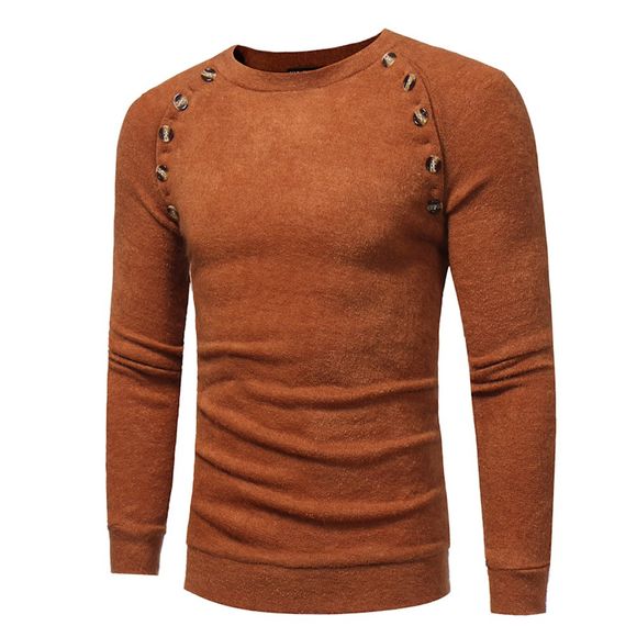Nouveau bouton de mode pour hommes couture couleur unie à manches longues en tricot pull - Brun Légère L