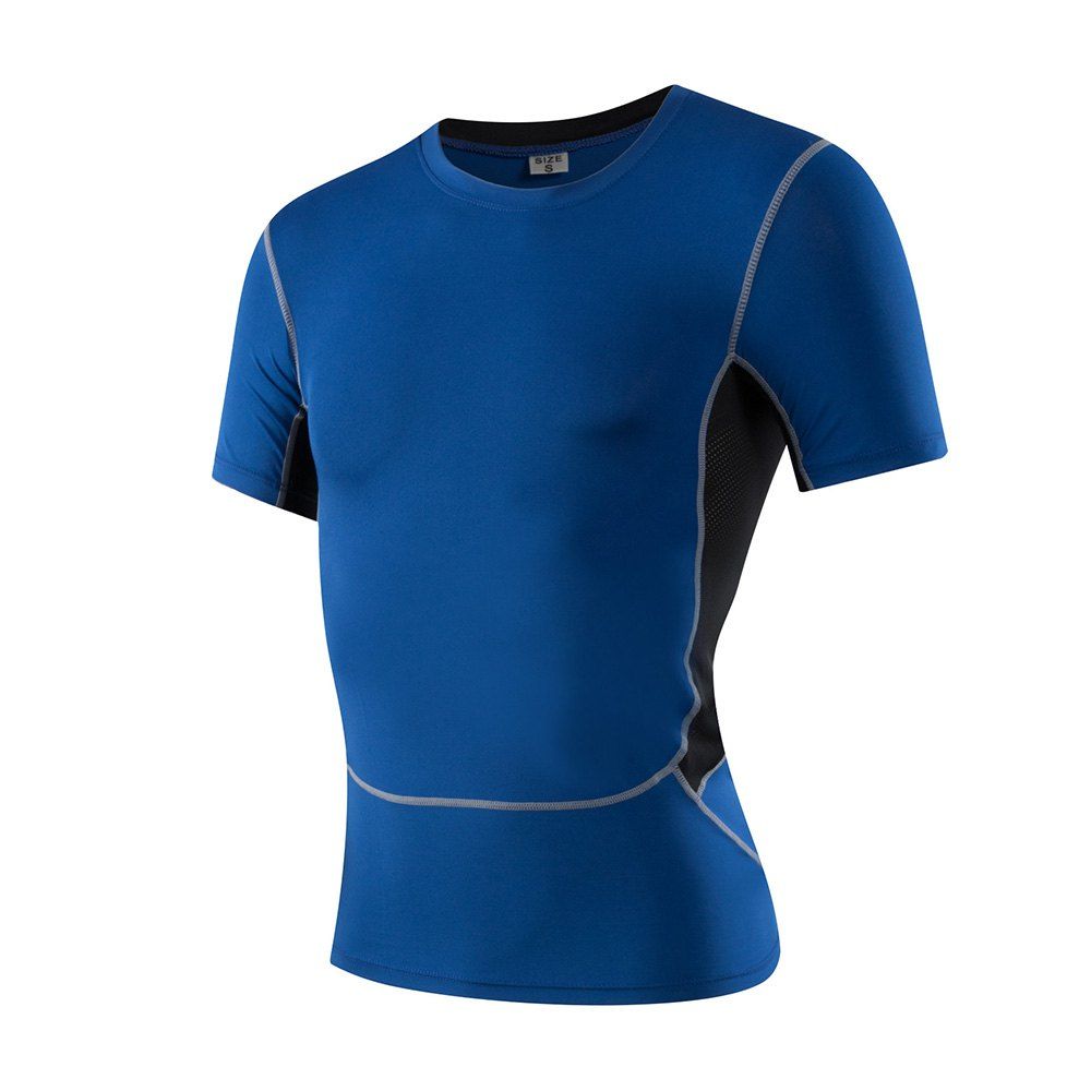 

Men's Cool Dry Baselayer Running Training Top Short Sleeves Compression T-Shirt, Blue