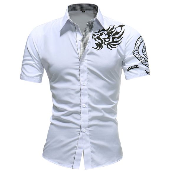 Shirt Décontracté Branché Dragon Imprimé à Manches Courtes Pour Homme Nouveau d'Eté 2018 - Blanc L