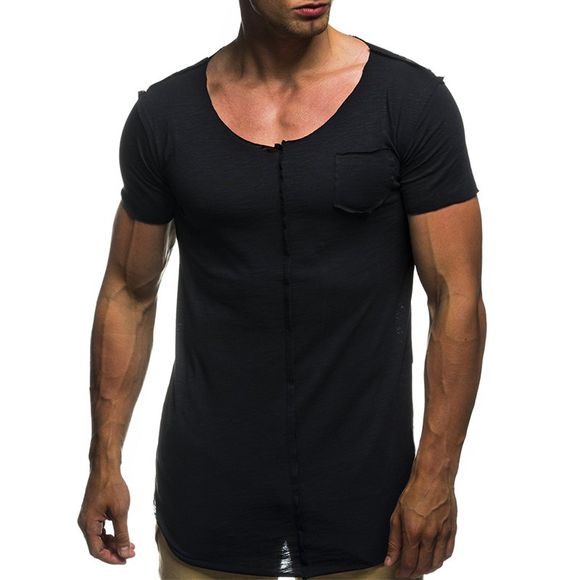 2018 Men's Casual Fashion Round Neck Slim Short Sleeve T-Shirt - BLACK M