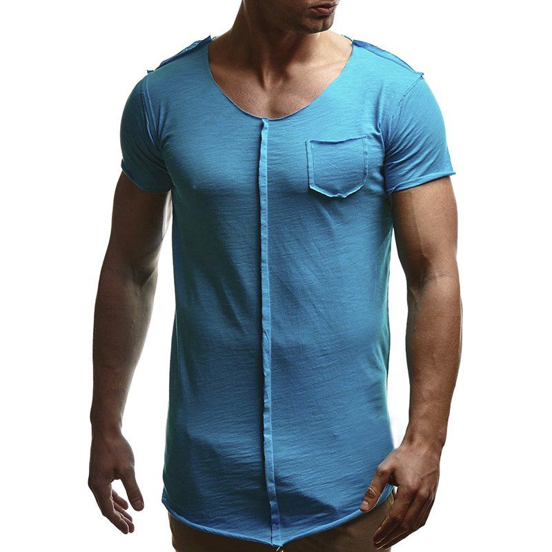 

2018 Men's Casual Fashion Round Neck Slim Short Sleeve T-Shirt, Ocean blue