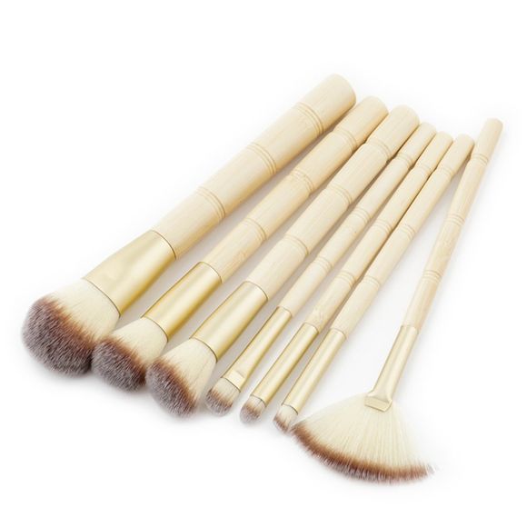 7 PCS Bambou Maquillage Brosses Kit Fards À Paupières Beauté Cosmétique Brush Set - Blanc Chaud 