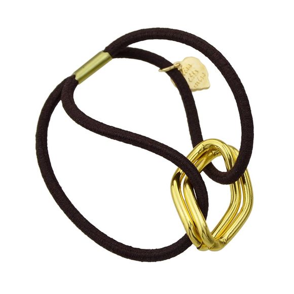 Bandeau de corde élastique Décoration de feuille carrée de couleur or - Café profond 