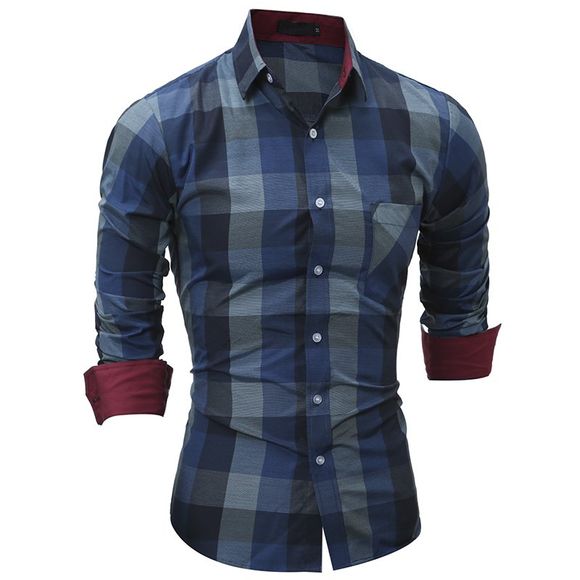 Chemise à carreaux à manches longues pour hommes Casual Fashion 5210 - Bleu XL