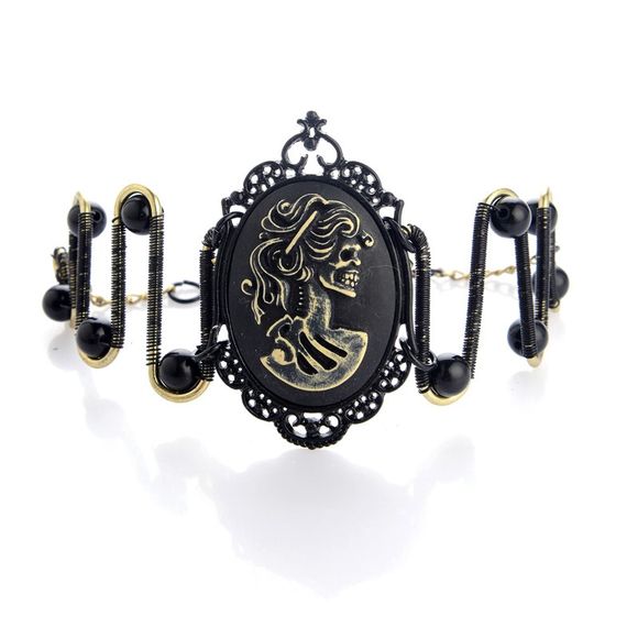 Steampunk Lady Squelette Pendentif Bracelet - Noir Naturel 