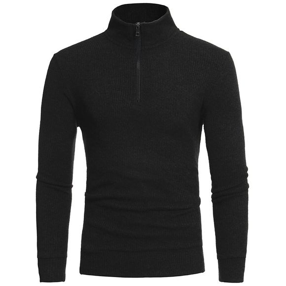 Chandail tricoté décontracté simple demi-hauteur Zip Collar Design hommes W15 - Noir M