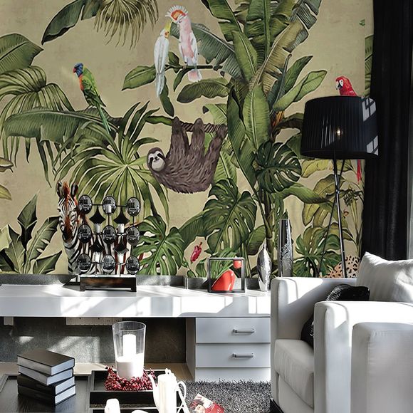 Fresque de forêt tropicale humide et d'oiseaux / papier peint de toile de papier peint - multicolor MEDIUM