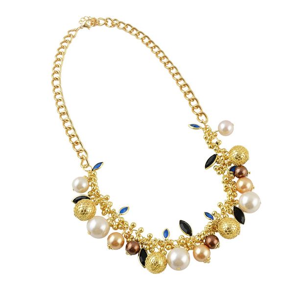 Chaîne de couleur or avec collier de perles de charme - Blanc 