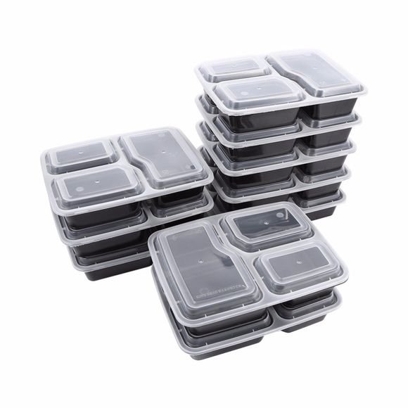 Récipients de Préparation de Nourriture en Plastique à Micro-Ondes Vaisselle 10 Pièces - Noir 
