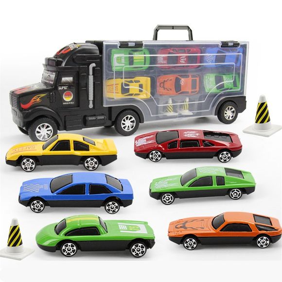Le jouet de camion de transporteur de voiture de transport inclut 6 voitures et 28 fentes - Noir 