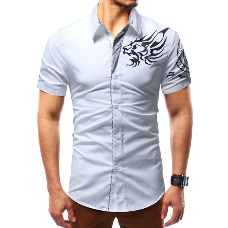 

Man Dragon Print Short Sleeved Shirt, White