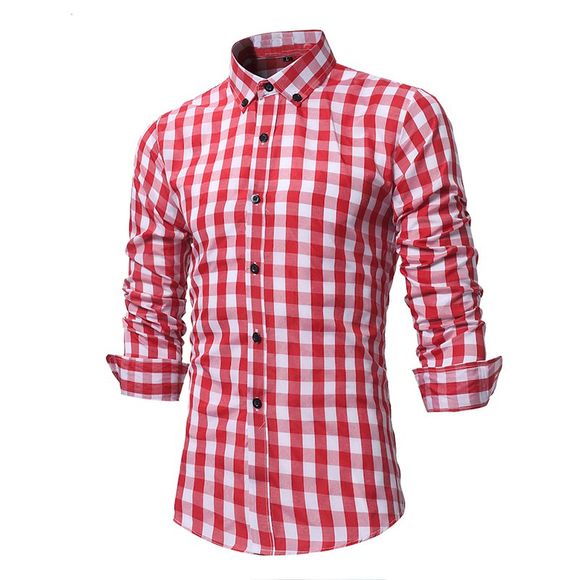 2018 Chemise à manches longues à carreaux pour hommes - Rouge M