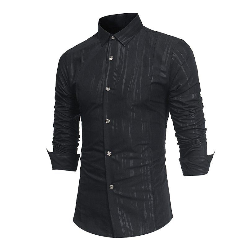 

2018 Men's British Fashion Dark Print Long Sleeve Slim Shirt, Black
