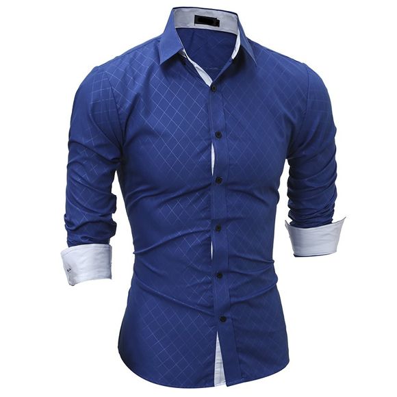Chemise à carreaux à manches longues pour hommes - Bleu Royal M
