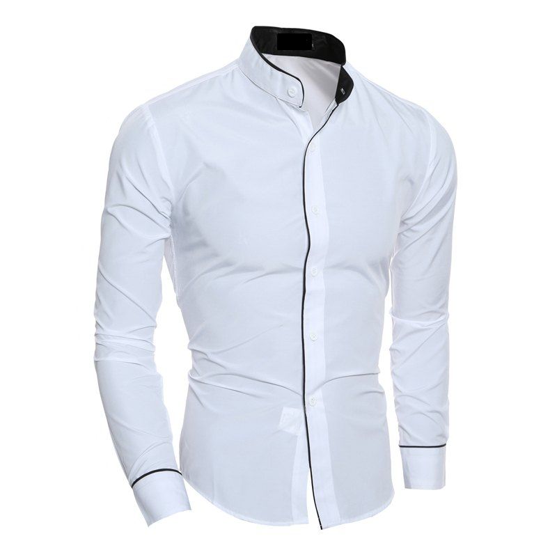

Men's Casual Stand Collar Slim Long Sleeve Shirt, White