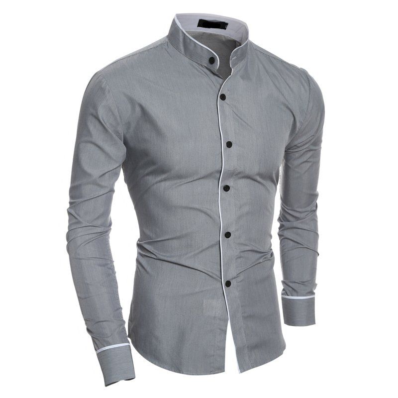 

Men's Casual Stand Collar Slim Long Sleeve Shirt, Gray