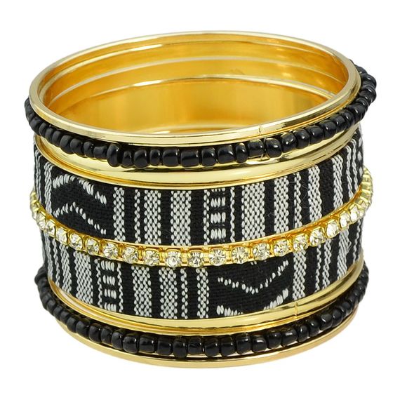 9pcs perles colorées strass déclaration bracelet - Noir 
