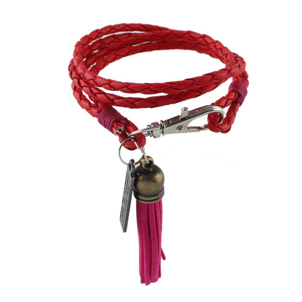 

Wristband Colorful PU Leather Wrap Bracelets Tassel Charm, Red