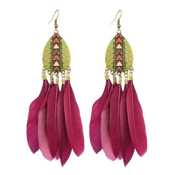 Boucles d'oreilles pendantes en plumes émail coloré - Prune Velours 