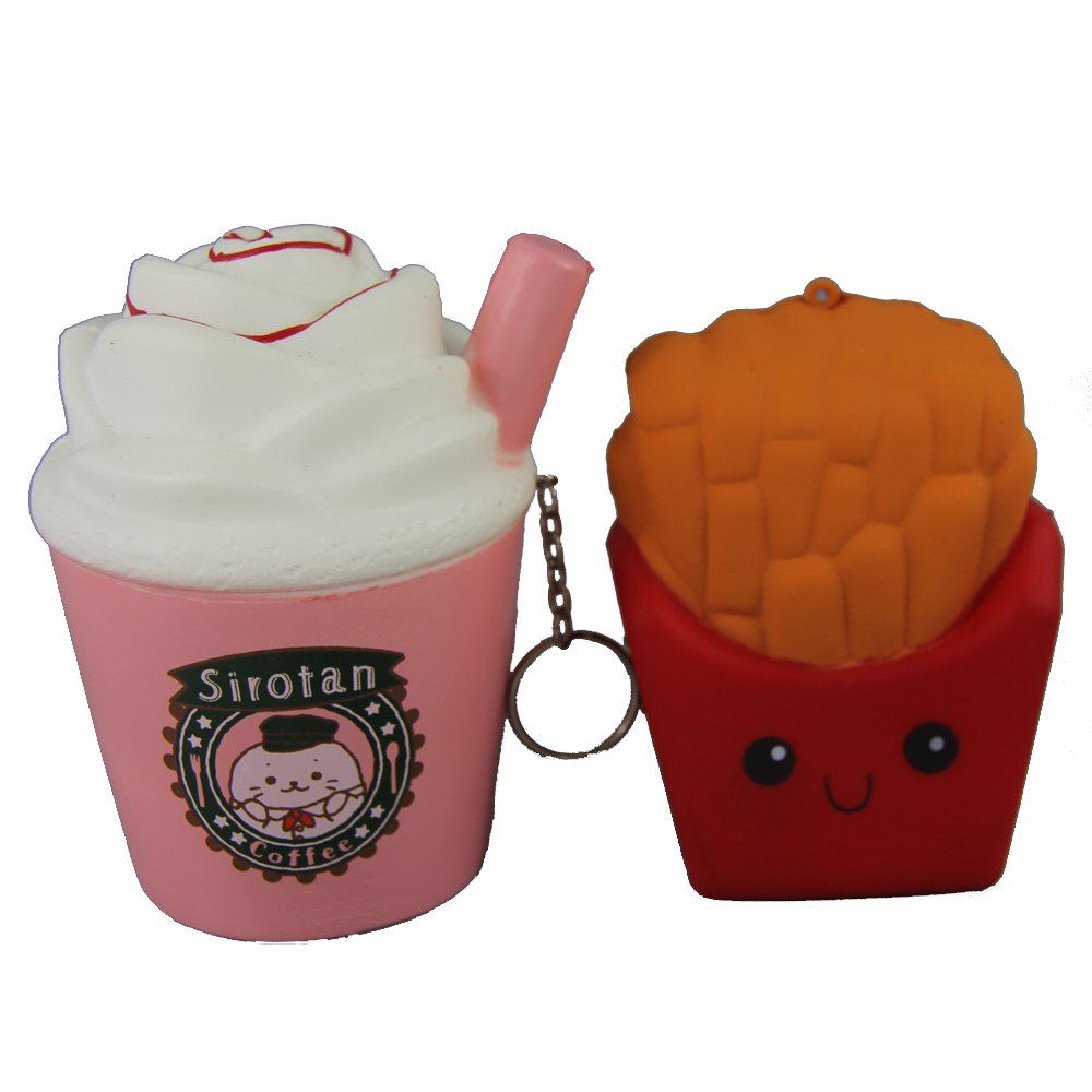 

2PCS Jumbo Squishy Afternoon Tea Sucker Cup and Fries Toys, Multi-a