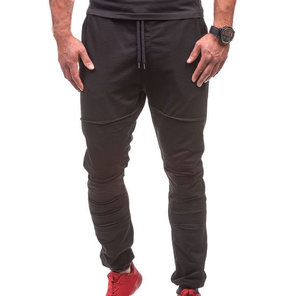 Automne Veste Double Pocket Design Sport Casual Pieds Pantalons pour hommes - Noir XL