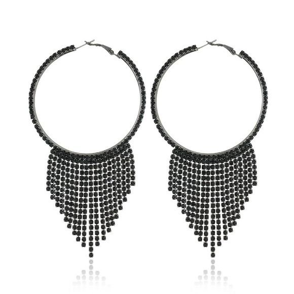 Fashion Tide Circle Tassel strass griffe chaîne Full Diamond boucles d'oreilles - Noir Profond 