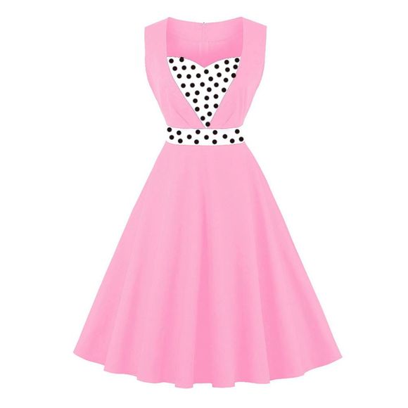 Taille plus la couleur de point de polka réunissant la robe - Rose 4XL
