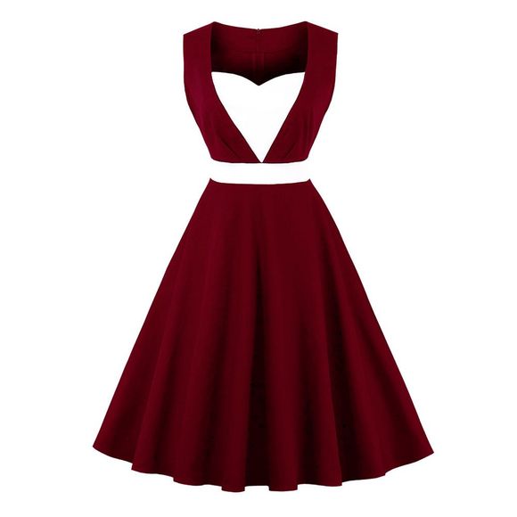 Taille plus la couleur de point de polka réunissant la robe - Rouge Vineux 4XL