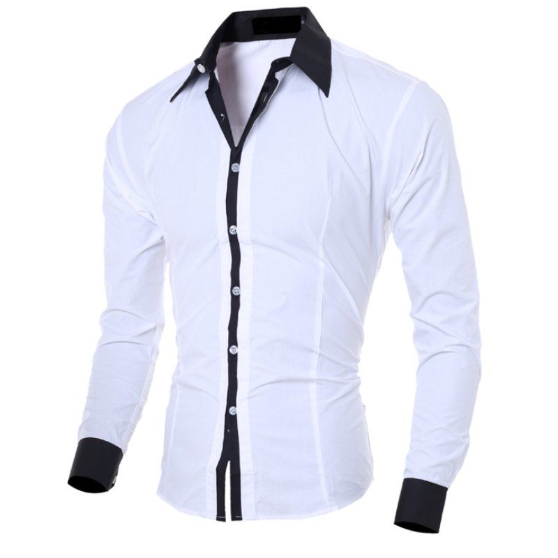 

Men's Slim Casual Collar Color Long Sleeve Shirt, White