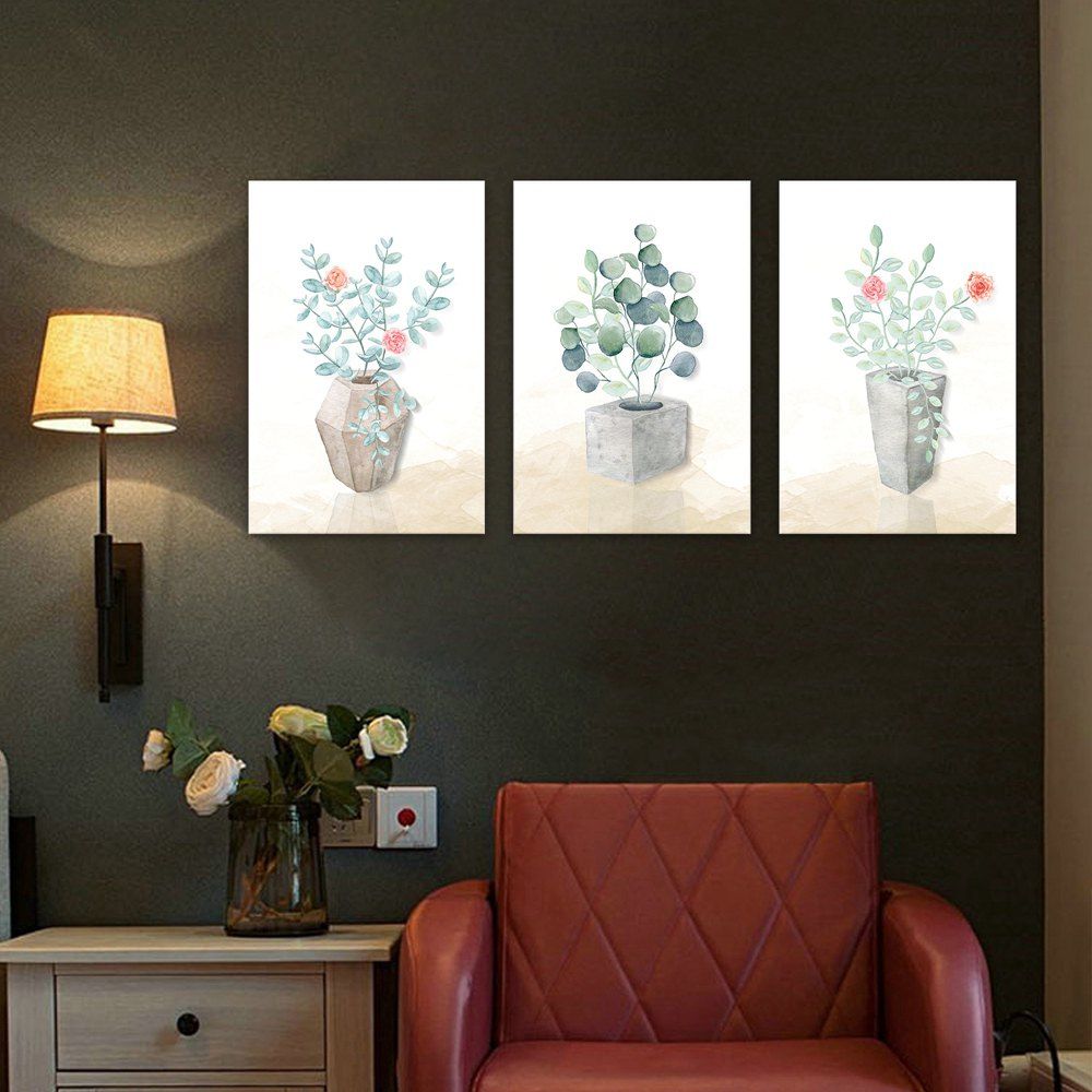 

3PCS W427 Art Plant Flower Vase Unframed Canvas Print for Home Decoration, Multi