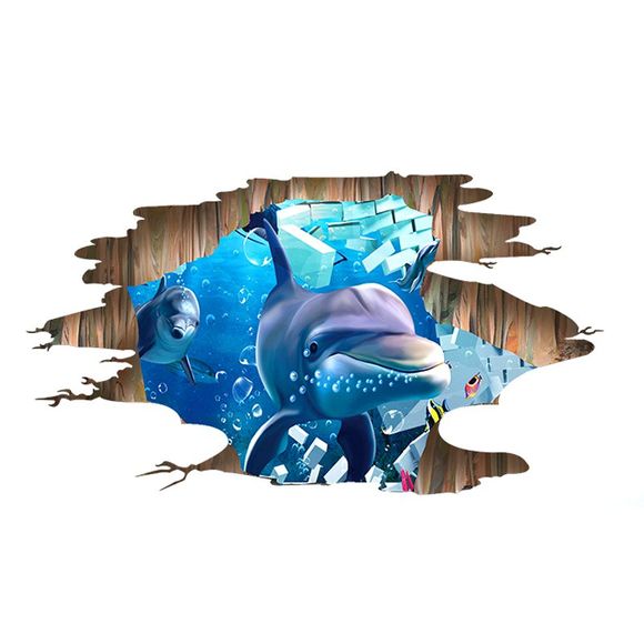 3D Planète Dauphin Requin Faux Fenêtre Stickers Muraux Peinture Décorative - multicolor C 