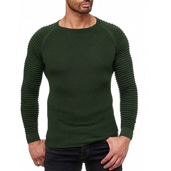 Pull ras du cou à col rond en tricot de couleur unie pour homme - Vert Armée XL