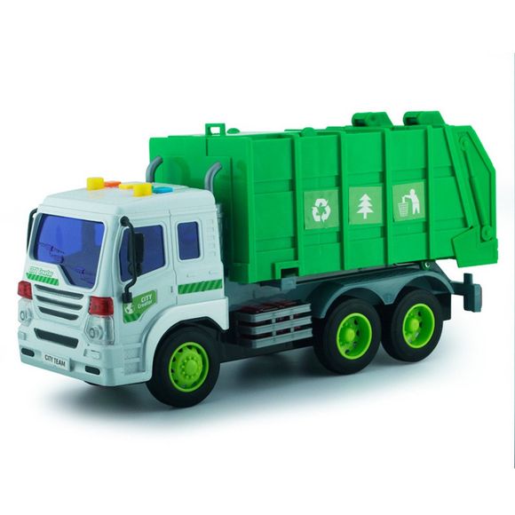 Jouet de camion à ordures alimenté par friction avec des lumières et des sons pour les enfants - Vert Feu Arrêt 