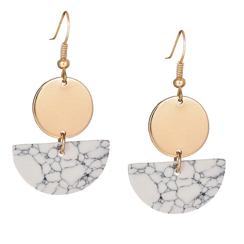 

Simple Marble Elastic Stone Geometric Semicircle Earrings, Silk white