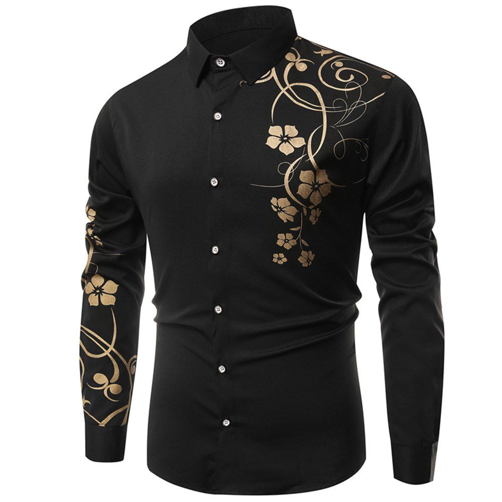 

Men's Fashion Hollow Print Wild Casual Long-sleeved Shirt, Black