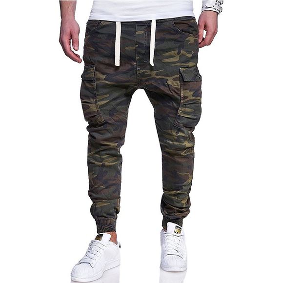 Men's Fashion Camouflage Tether Belt Casual Beam Pants - Vert Armée XL
