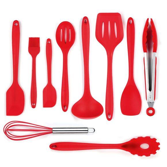 Set d'ustensiles à spatule en silicone 10 pièces (rouge) - Rouge 