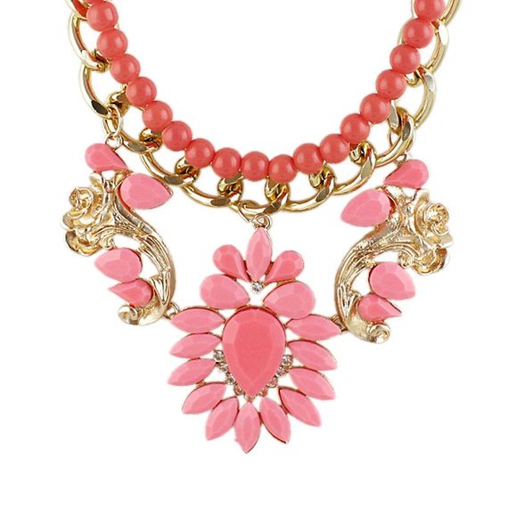 Double chaîne de perles en métal avec collier de fleurs en pierres précieuses - multicolor B 