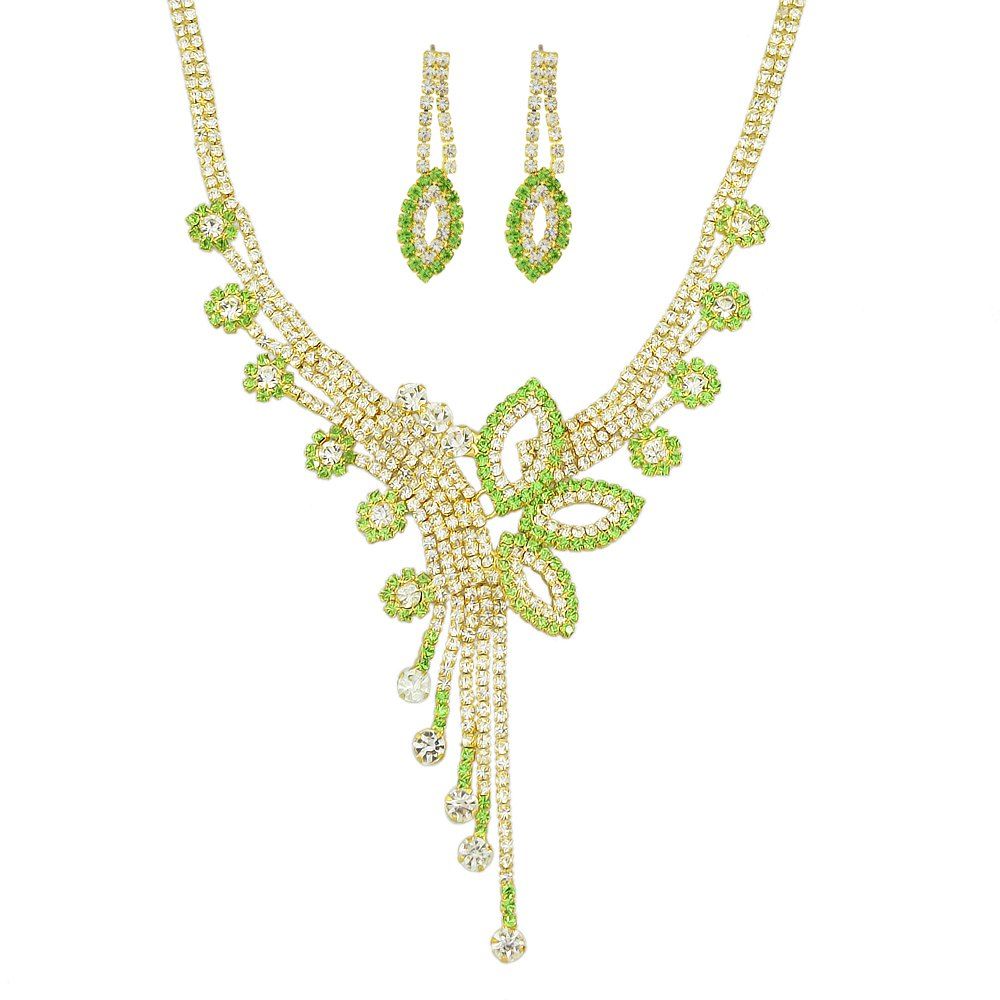 

Luxurious Full Rhinestone Geometry Flower Necklace Earrings, Multi
