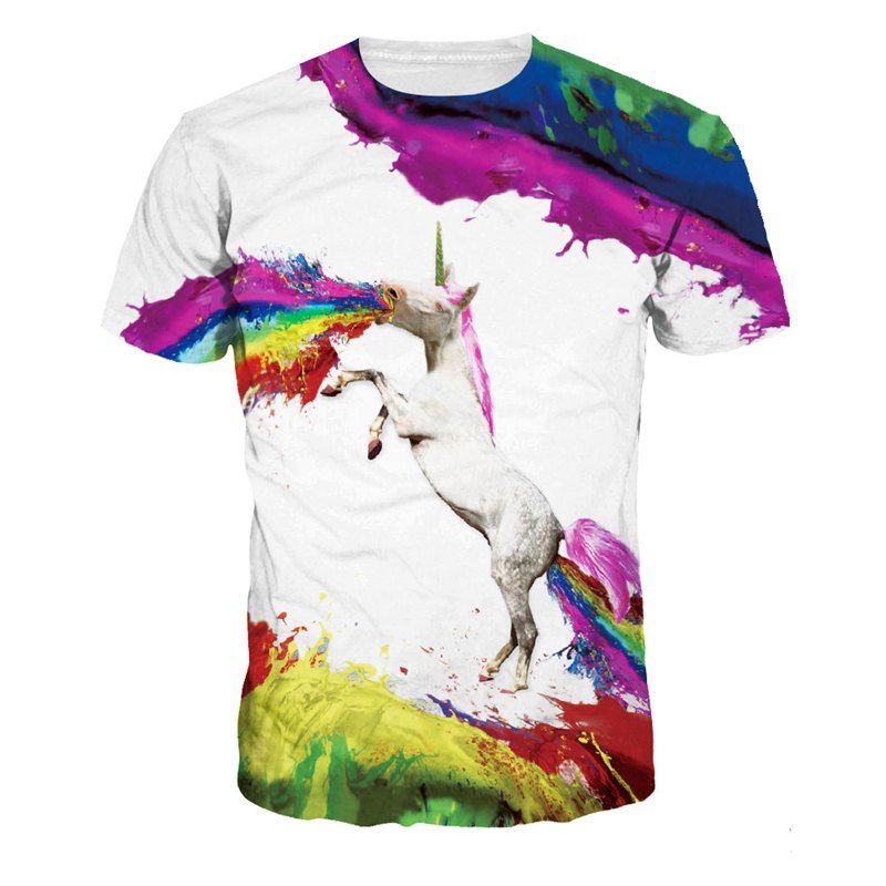 

3D Horse Digital Print Casual Short Sleeve T-shirt, Multi-a