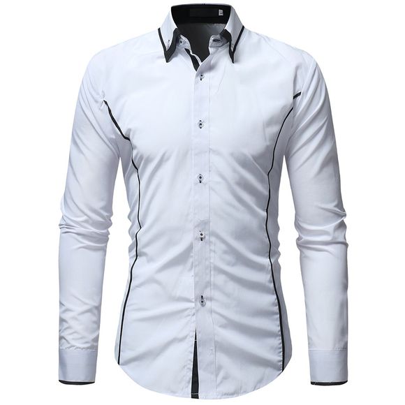 Chemise à manches longues mince décontractée pour hommes - Blanc XL