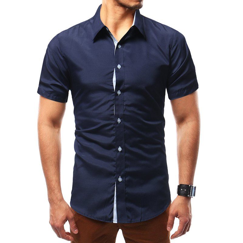 

Solid Color Short Sleeve Casual Wild Men's Shirt, Cadetblue