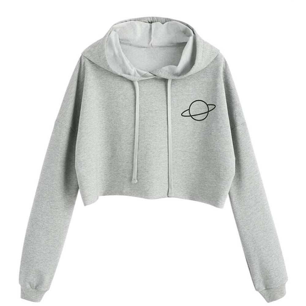 

Loose Long Sleeve Printed Short Hoodie, Light gray