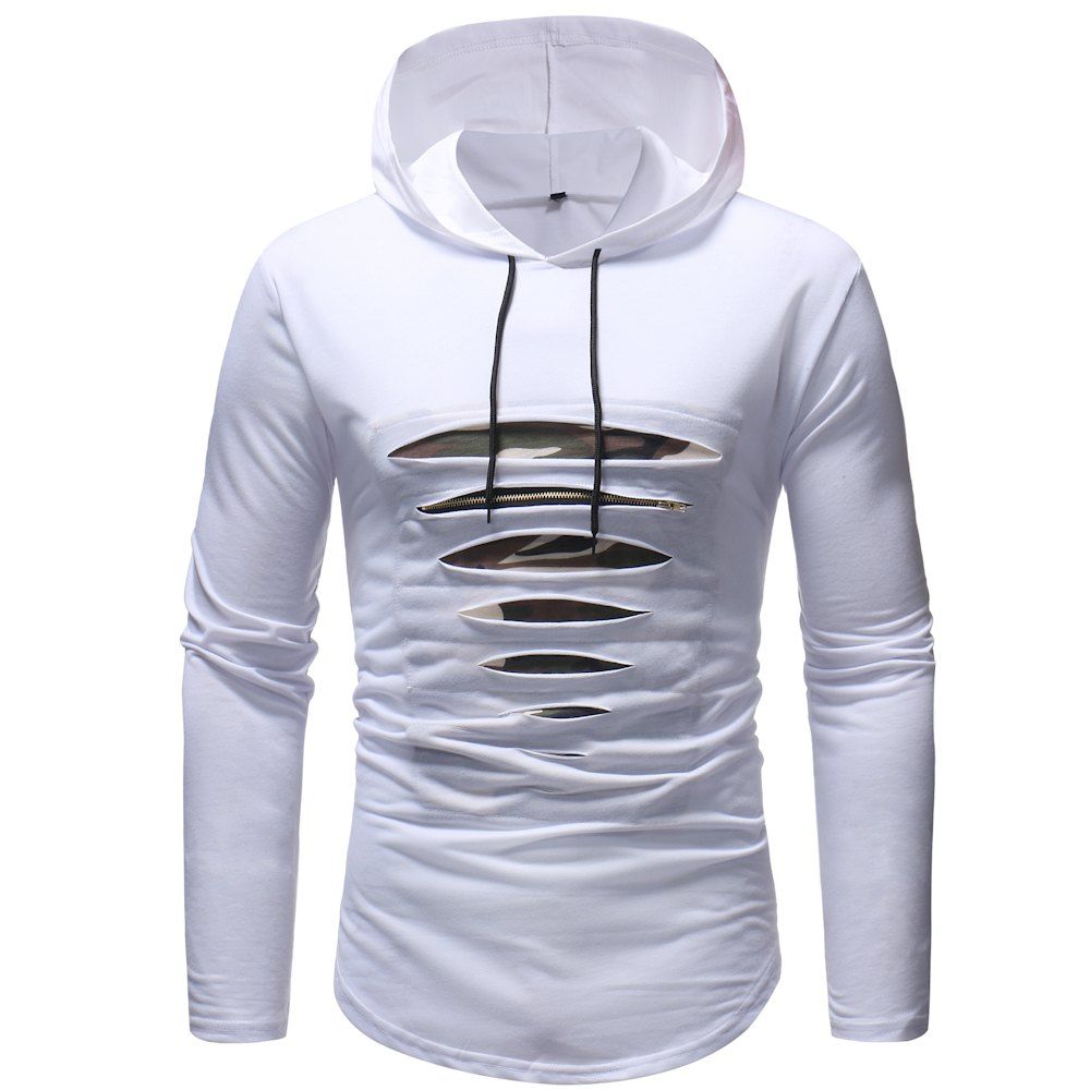 

Men's Fashion Solid Color Hooded T-shirt, White