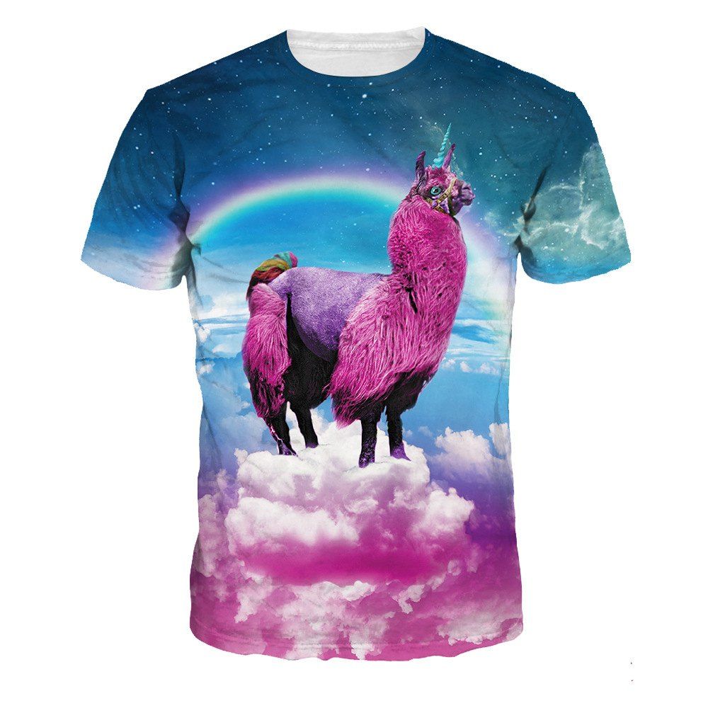 

Rainbow Unicorn 3D Digital Printing Short Sleeve T-shirt, Multi-a