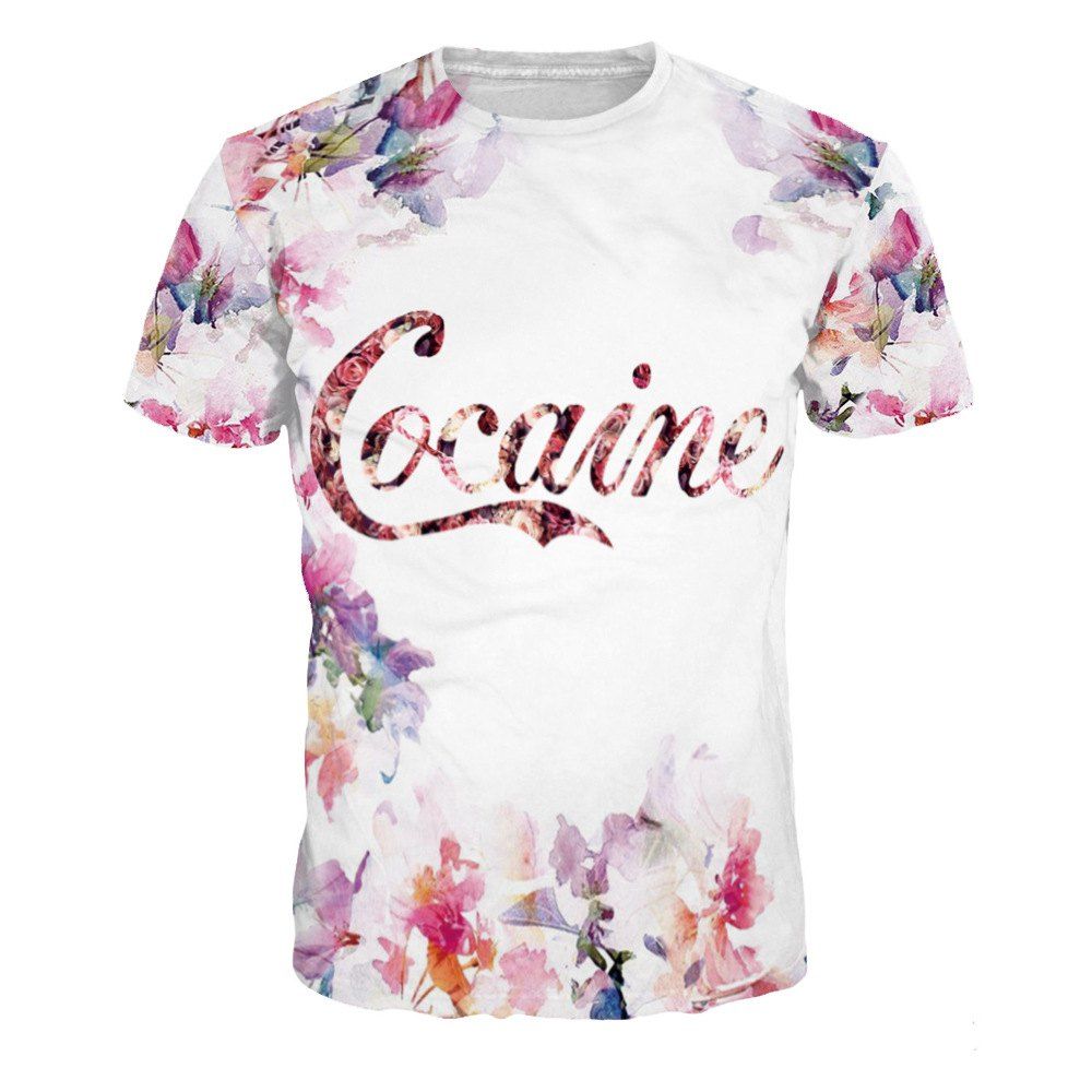 

Flowers Pattern Digital Printing Short Sleeve T-shirt, Multi-a