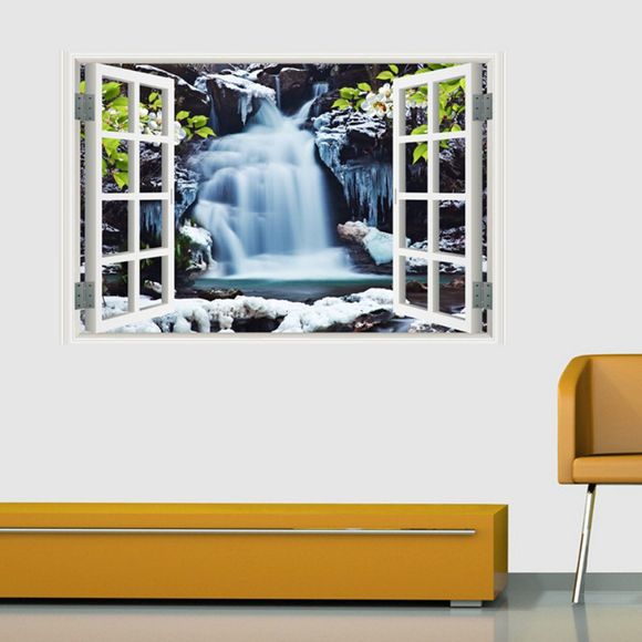3D Wall Sticker Lake Paysage Moderne Fenêtre Décor À La Maison - Bleu 