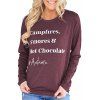 Col rond manches longues lettre t shirt - Violet Terne S